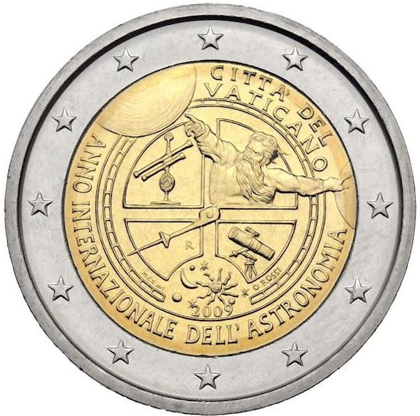 2 Euro Vatikan 2009 Astronomie Gedenkmünze im Folder