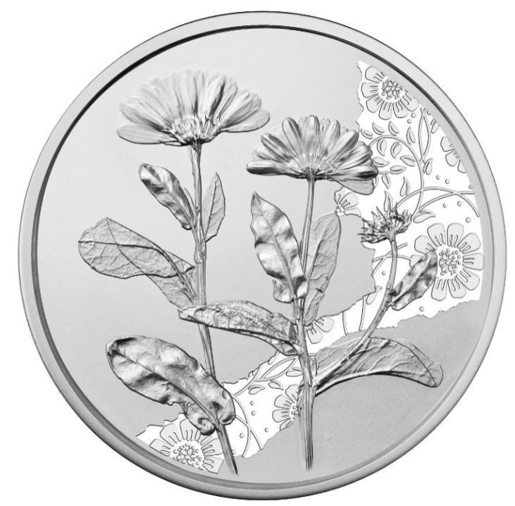 Österreich 10 Euro Silbermünze 2022 Ringelblume Handgehoben