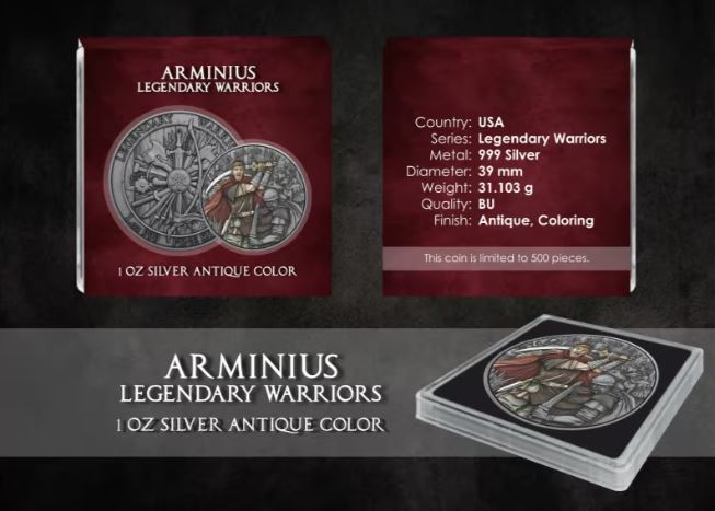 Legendary Warriors Arminius coloriert 1 oz Silbermedaille