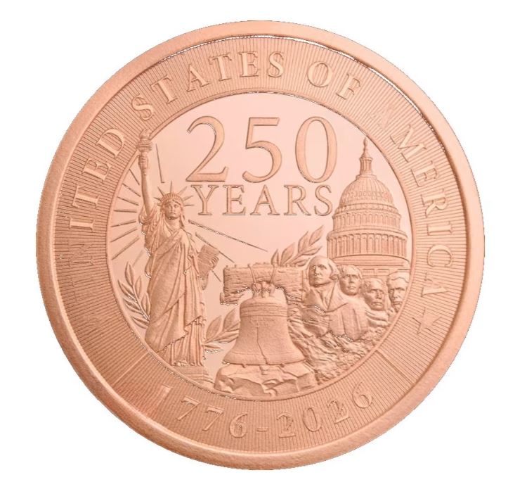 Kupfermedaille 250 Jahre USA 2026 1 Unze