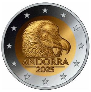 2 Euro Gedenkmünze Andorra 2025 Trencalòs Bartgeier im Blister