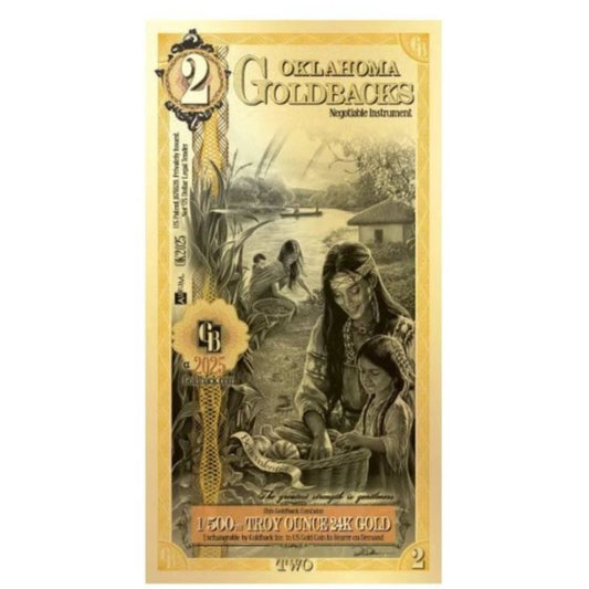 Oklahoma 2 Goldbacks Goldnote 1/500 oz