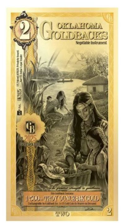 Oklahoma 2 Goldbacks Goldnote 1/500 oz