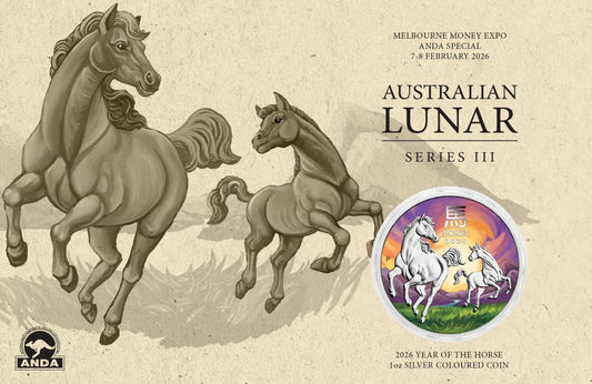 Lunar III Pferd 2026 ANDA Silbermünze koloriert