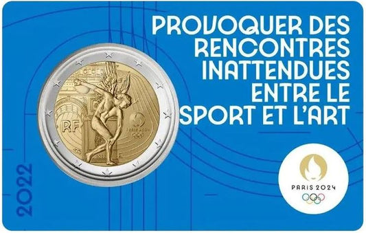 Frankreich 2 Euro Gedenkmünze 2022 Olympia 2024 Coincard blau