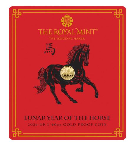 Royal Mint Lunar Jahr des Pferdes 2026 Goldmünze 1/40 oz Proof 9999 Year of the Horse