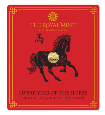 Royal Mint Lunar Jahr des Pferdes 2026 Goldmünze 1/40 oz Proof 9999 Year of the Horse