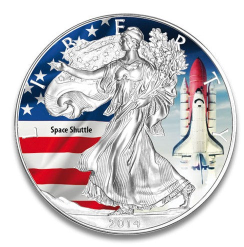 American Eagle 2014 Space Shuttle coloriert Silbermünze