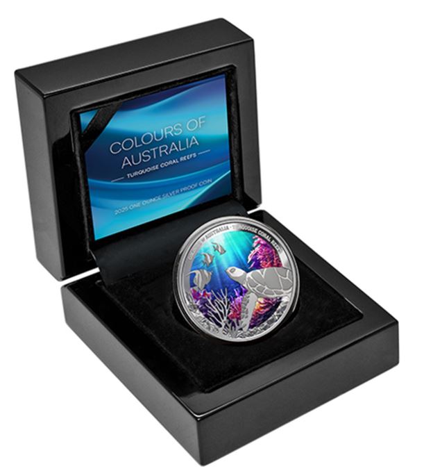 Niue Turquoise Coral Reefs 2025 Colours of Australia Silbermünze 1 oz Proof coloriert