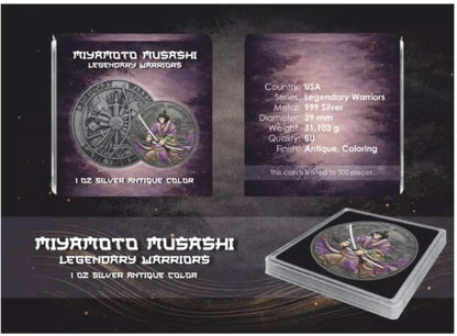 Miyamoto Musashi Legendary Warriors Color Silbermedaille 1 oz