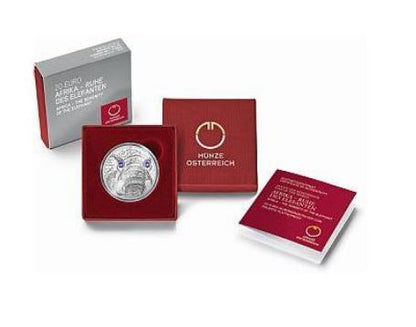 20 Euro Silbermünze Afrika Ruhe des Elefanten PP mit Swarovski Kristallen
