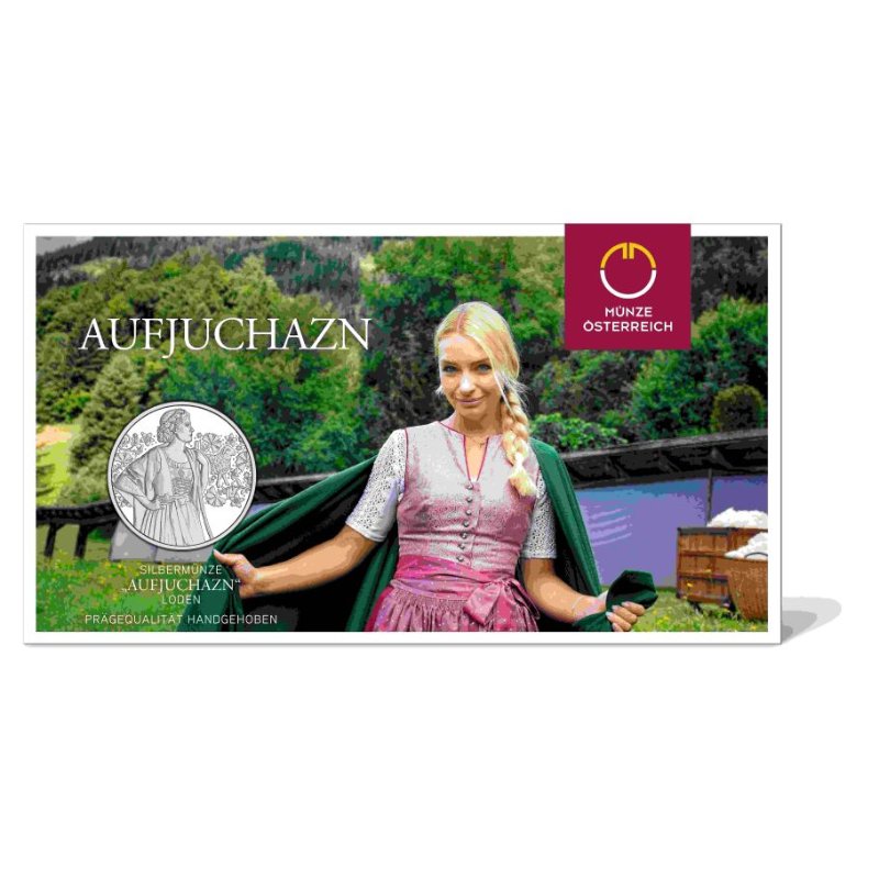 Österreich 10 Euro Aufjuchazn Loden Handgehoben Silbermünze