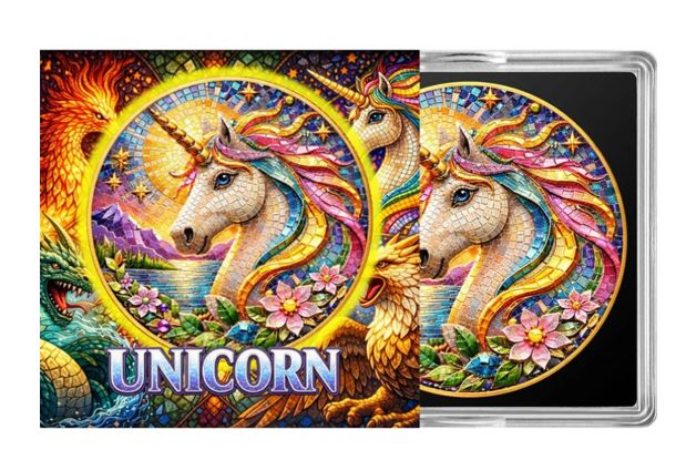 Unicorn Mythic Mosaic 2026 Kupfermünze farbig