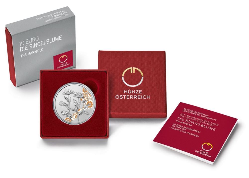 Österreich 10 Euro Silbermünze 2022 Ringelblume Polierte Platte