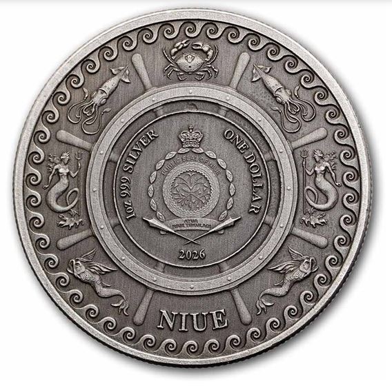 Kraken 2026 Antiqued Silbermünze 1 oz Niue