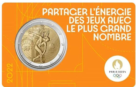 Frankreich 2 Euro Gedenkmünze 2022 Olympia 2024 Coincard orange