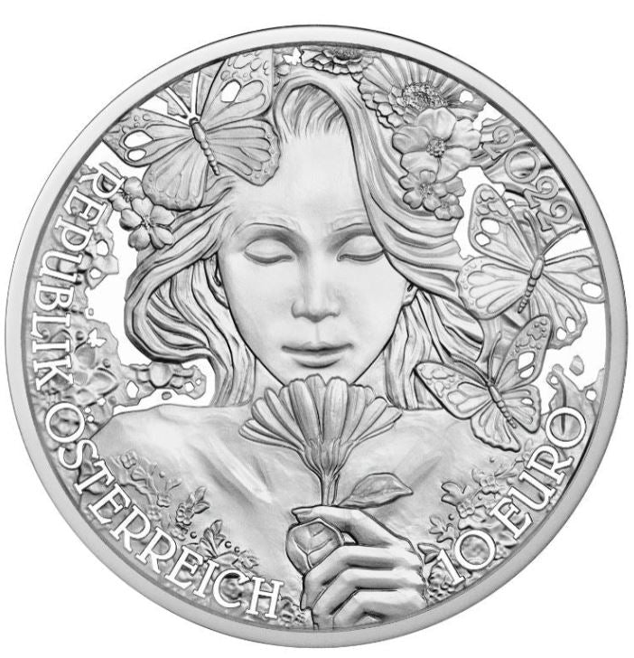 Österreich 10 Euro Silbermünze 2022 Ringelblume Handgehoben