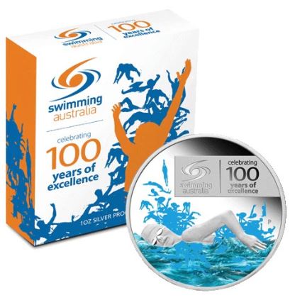 Australien 1 Dollar 2009 Swimming Australia Silber Proof Farbmotiv