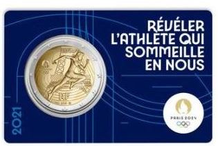 Frankreich 2 Euro 2021 Olympia 2024 Coincard blau