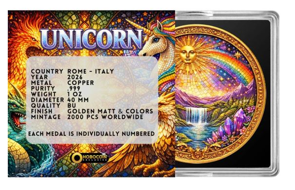 Unicorn Mythic Mosaic 2026 Kupfermünze farbig
