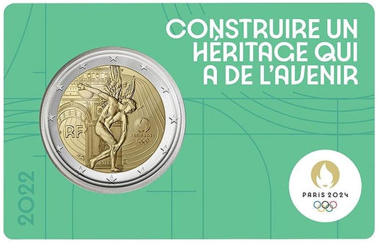 Frankreich 2 Euro Gedenkmünze 2022 Olympia 2024 Coincard grün