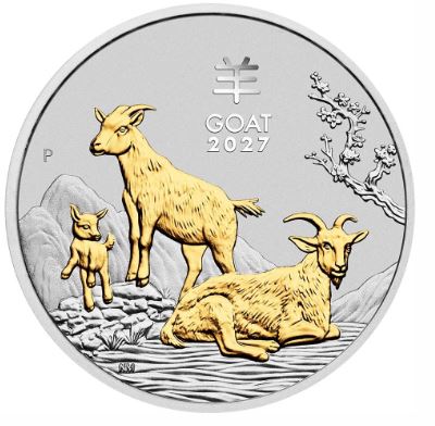 Australian Lunar Series III 2027 Year of the Goat 1 oz Silver 