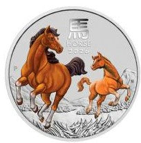 Australien 8 AUD Lunar III Pferd 2026 – 5 Oz Silbermünze coloriert, Perth Mint.