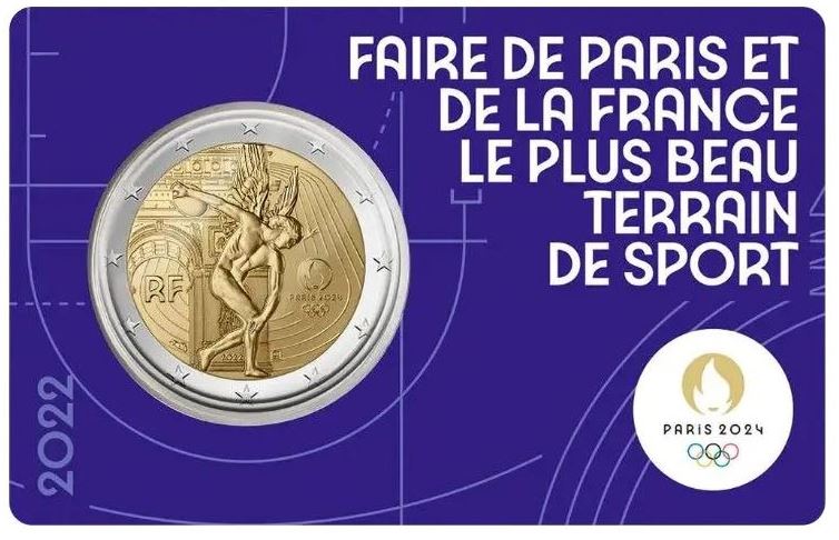 Frankreich 2 Euro Gedenkmünze 2022 Olympia 2024 Coincard lila