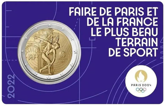 Frankreich 2 Euro Gedenkmünze 2022 Olympia 2024 Coincard lila