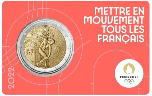 Frankreich 2 Euro Gedenkmünze 2022 Olympia 2024 Coincard rot
