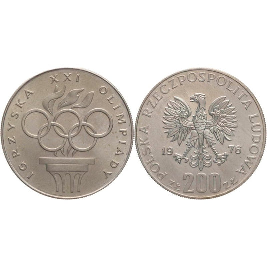 Polen 200 Złoty 1976 – Silber 625 – Olympische Spiele Montreal