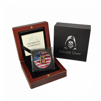Satoshi Silver - Bitcoin Nations USA im Holz Etui