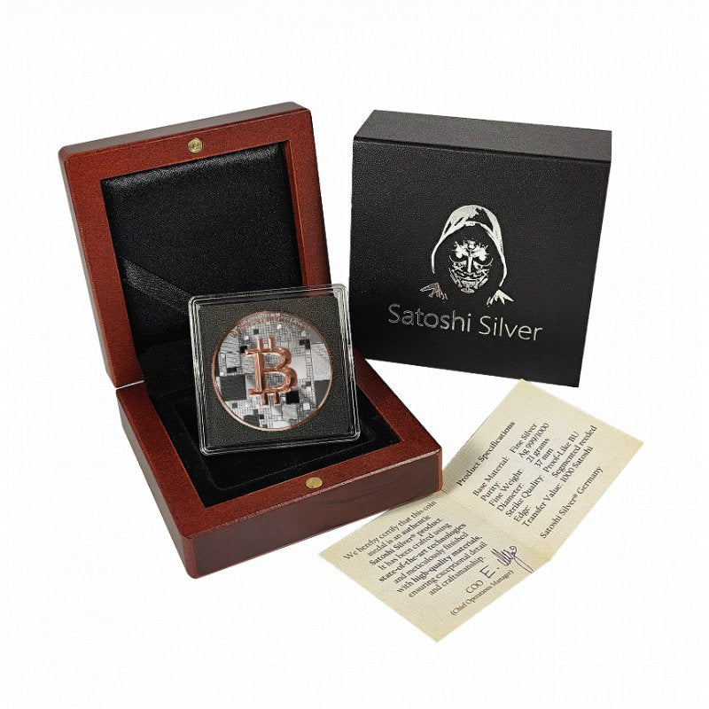 Satoshi Silver 2026 - #4 Fish Bitcoin im Holz Etui