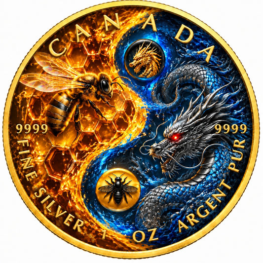 Harmony of Opposites Maple Leaf 2026 1 oz Silber 24K Gold Color
