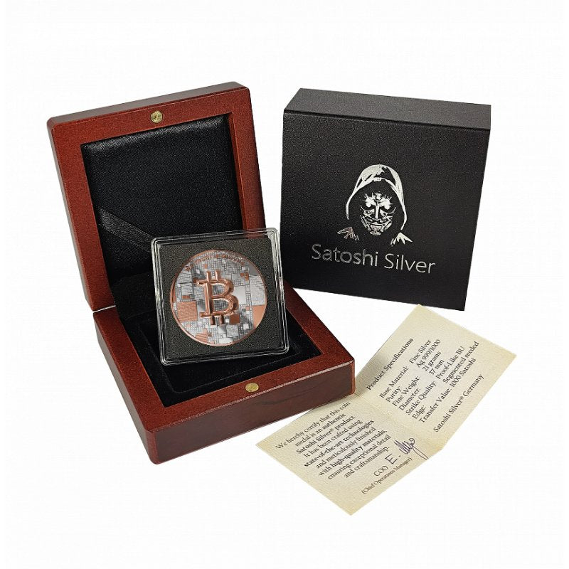Satoshi Silver 2026 - #3 Octopus Bitcoin im Holz Etui