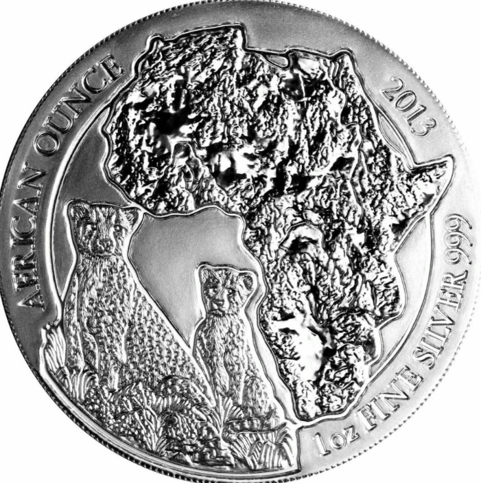 Ruanda 1 oz Silbermünze Wildtiere 2013 Gepard 50 Amafaranga