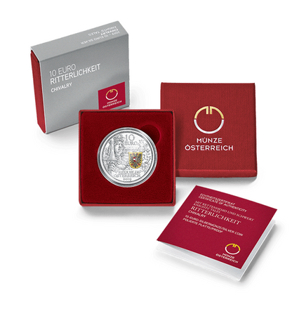 10 Euro Silbermünze Ritterlichkeit 2019 Polierte Platte Farbdruck Ag 925 Etui Zertifikat