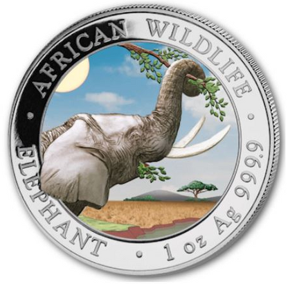 Somalia Elefant 2023 koloriert 1 oz Silbermünze in Kapsel