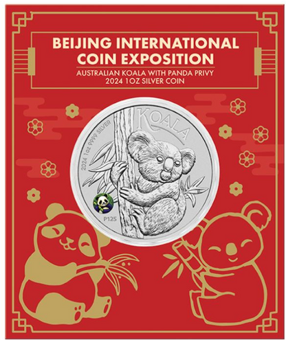 Australien 1 Dollar Silbermünze Koala 2024 Coin Show Special Beijing Stempelglanz