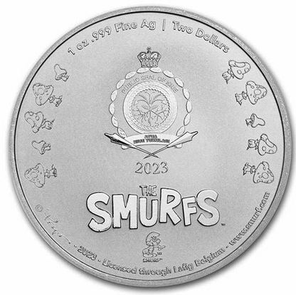 Niue 2 Dollars Silbermünze Schlümpfe Schneemann 2023 coloriert