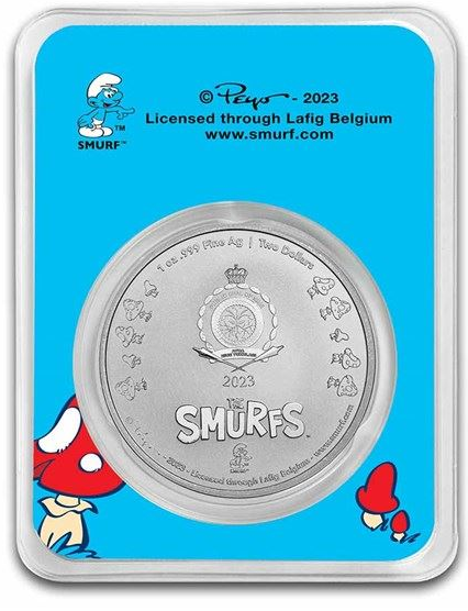 Niue 2 Dollars Silbermünze Schlümpfe Schneemann 2023 coloriert