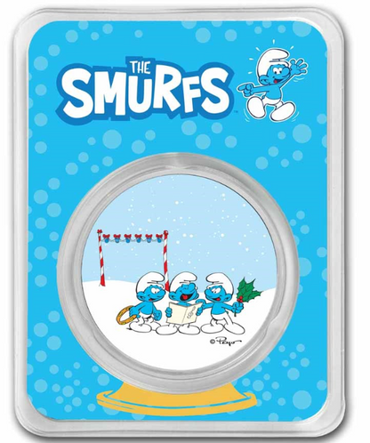 Niue 2 Dollars Silbermünze Schlümpfe Weihnachtslied 2023 coloriert