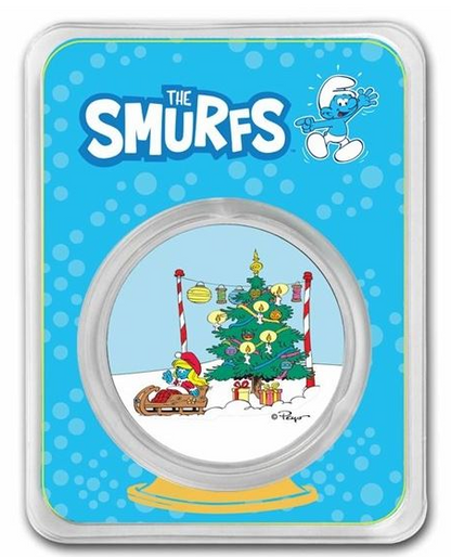 Niue 2 Dollars Silbermünze Schlumpfine Weihnachtsbaum 2023 coloriert