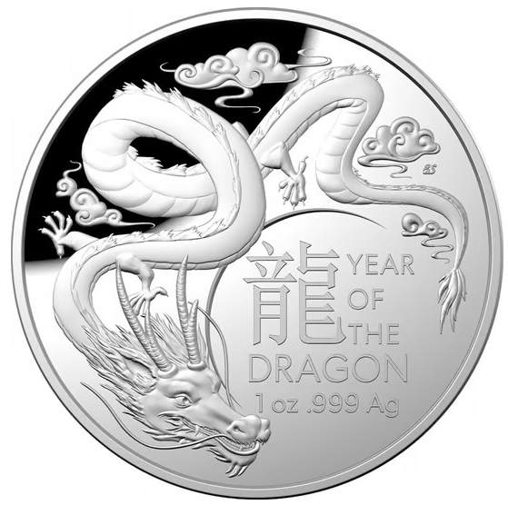 RAM 2024 Lunar Drache 1 oz Silber PP gewölbt