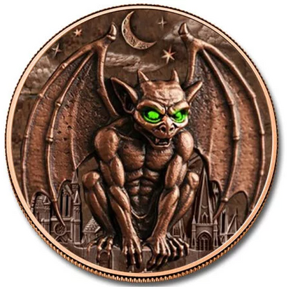 5 oz .999 Kupfer Round Gargoyle Antiqued