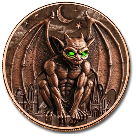5 oz .999 Kupfer Round Gargoyle Antiqued