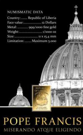 Liberia 1/1000 oz Gold Papst Franziskus Sammlerkarte