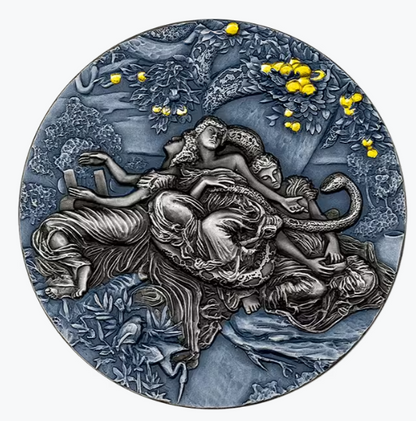Garden of the Hesperides 2023 2 oz Silbermünze Antique Finish mit Vergoldung
