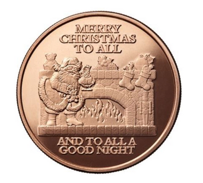 Merry Christmas Santa Fireplace 1 oz Kupfermedaille