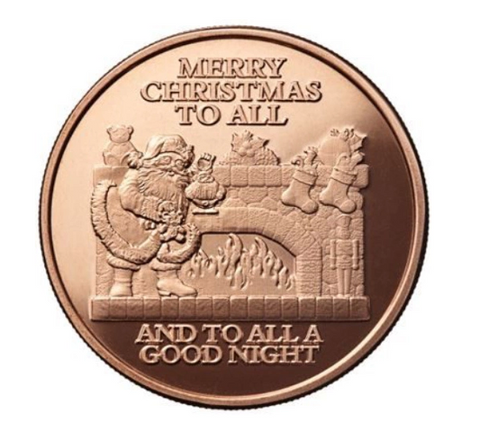 Merry Christmas Santa Fireplace 1 oz Kupfermedaille